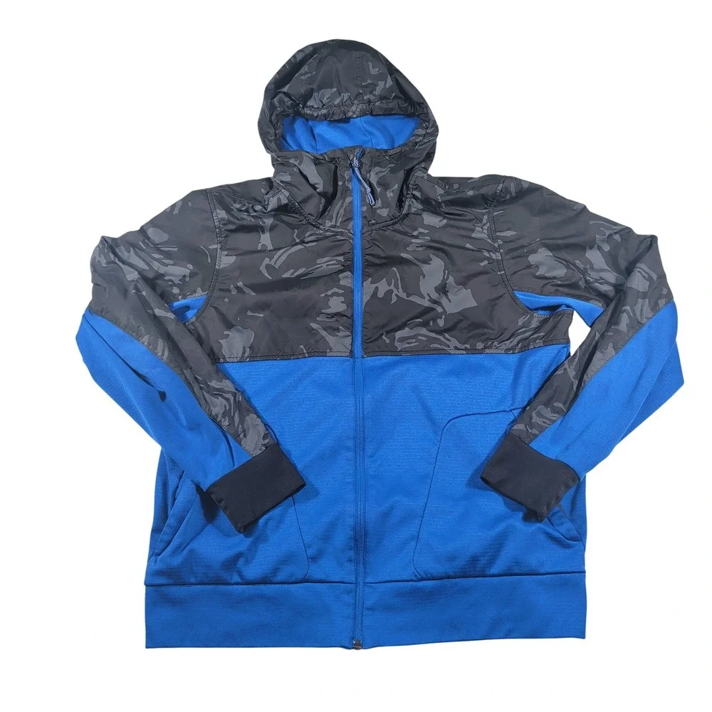 The North Face Hoodie Mens Large Blue Black Camo Hybrid Full Zip Fleece Jacket